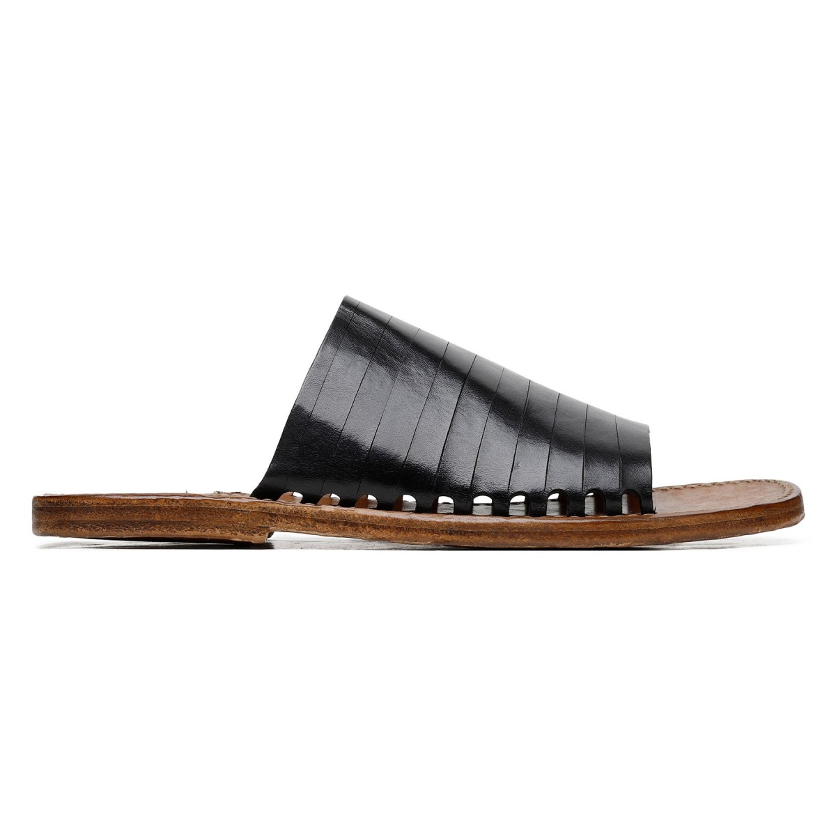 Black leather slide sandals