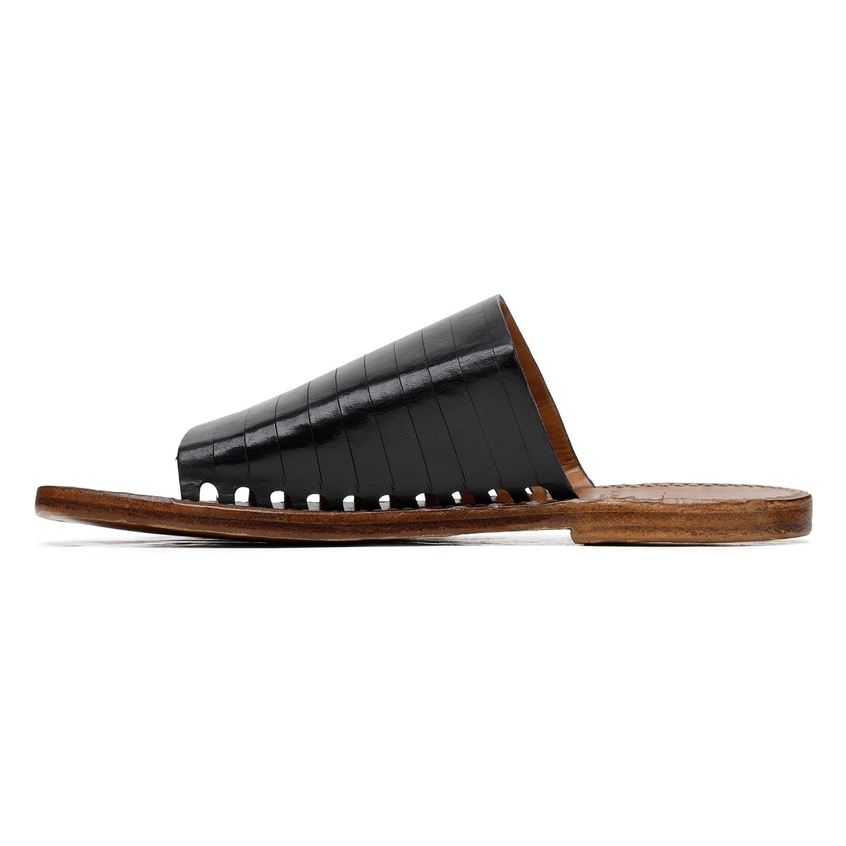 Black leather slide sandals