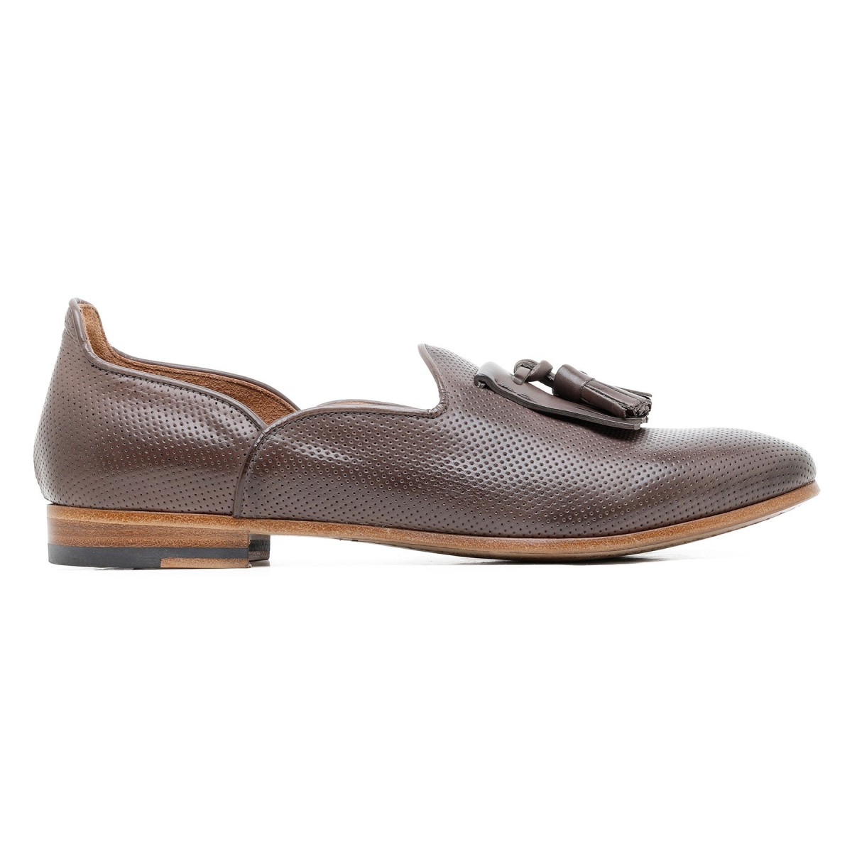 Tassels brown leather slippers