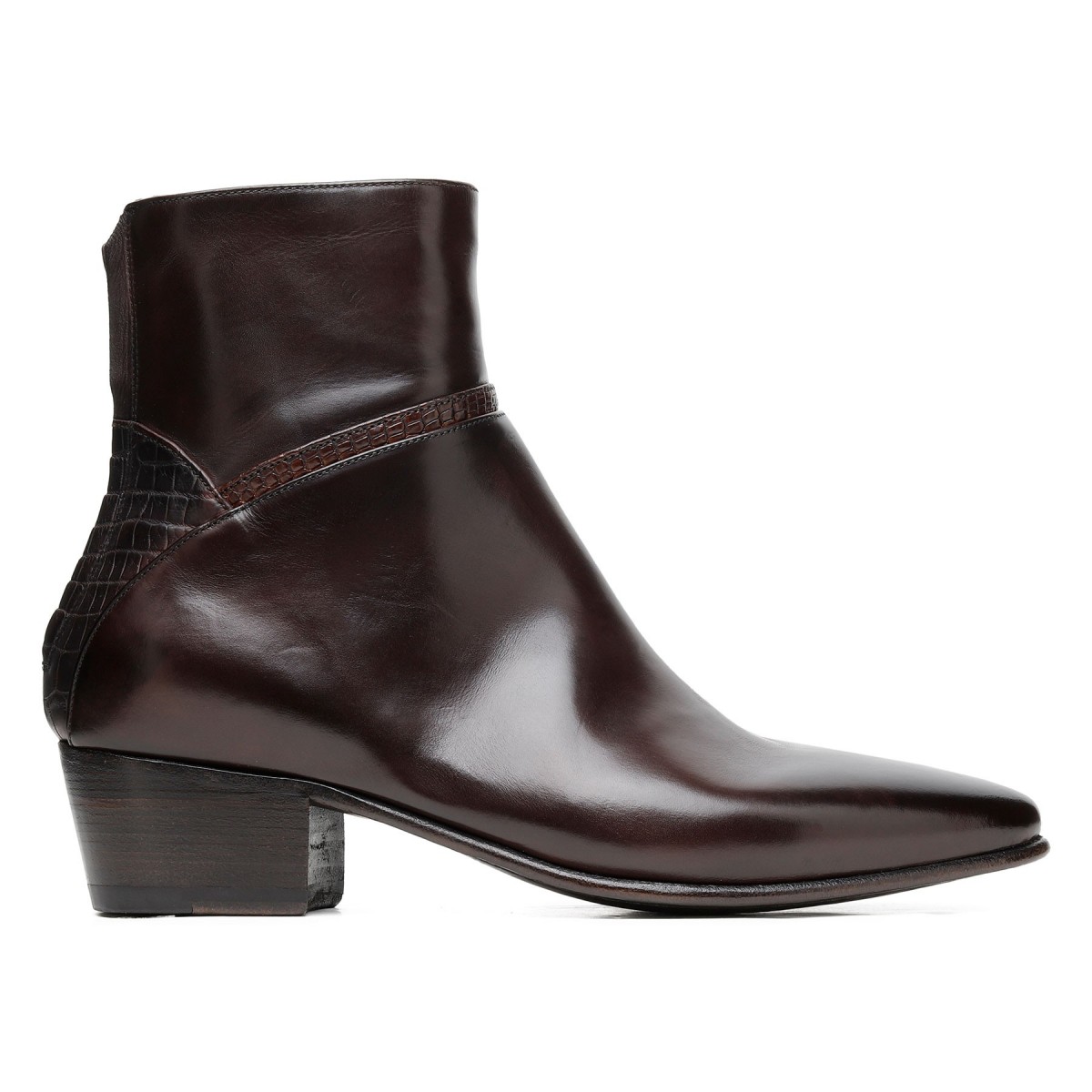 Brown calf leather ankle boots