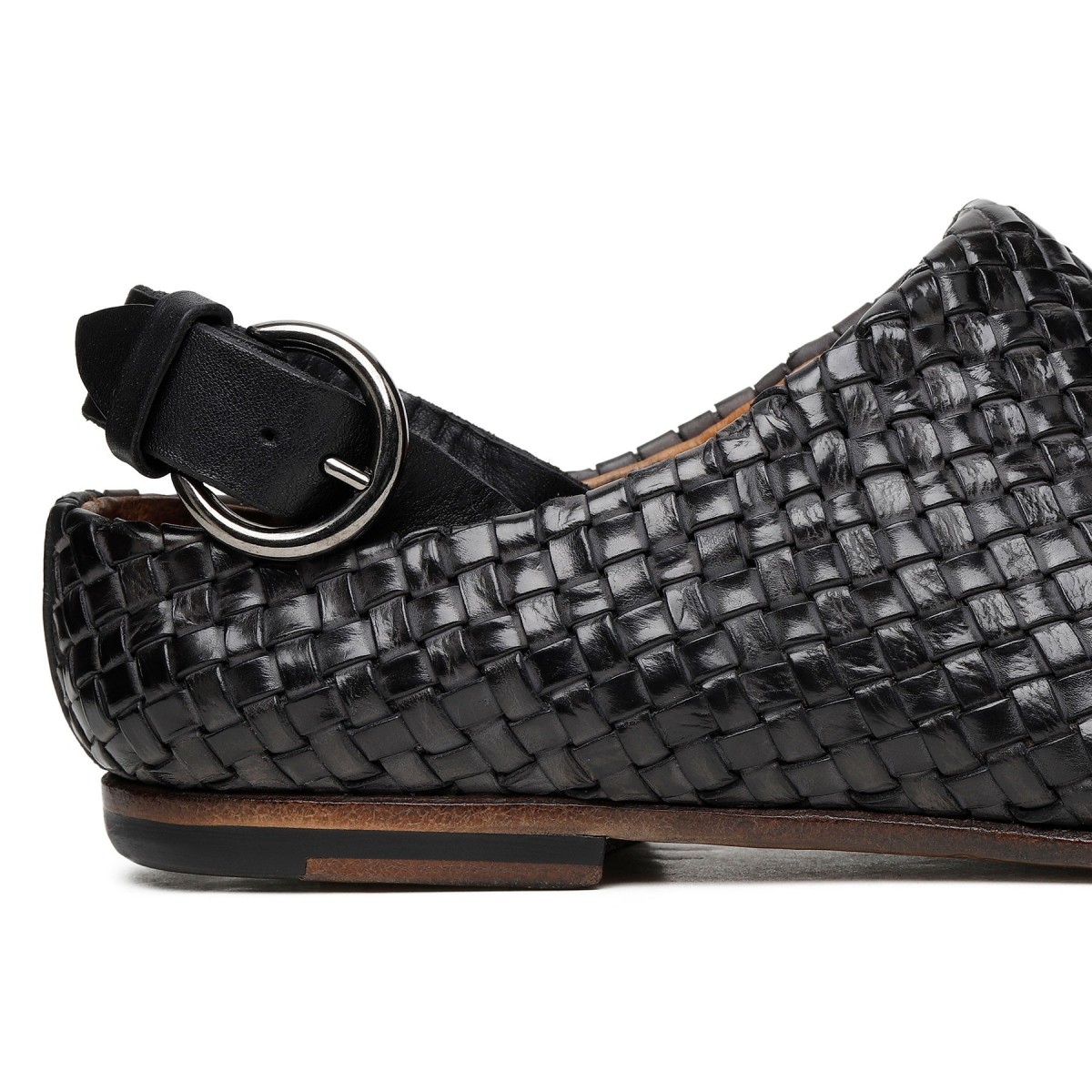 Black woven calf leather slippers