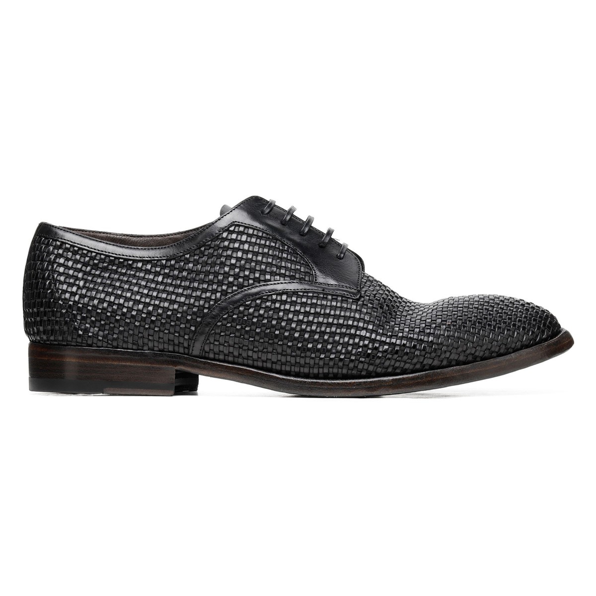 Black woven leather Derby shoes