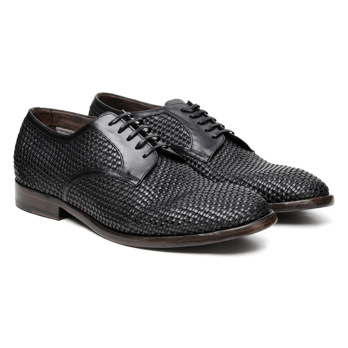 Black woven leather Derby shoes