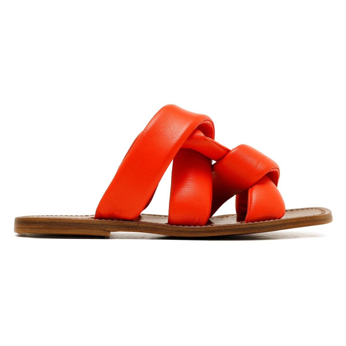 Red leather slide sandals