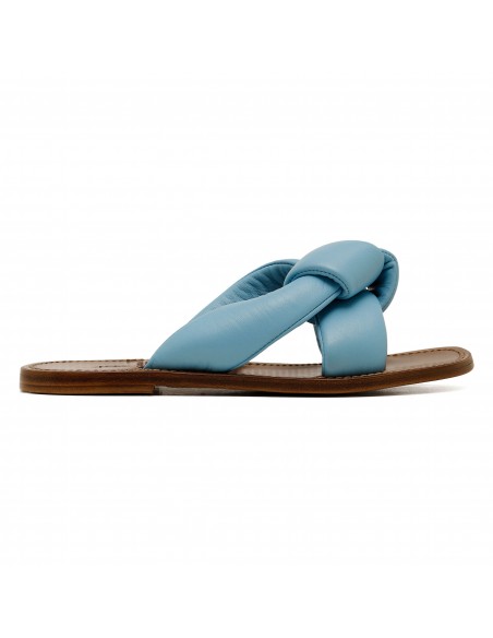 Light blue leather slide sandals
