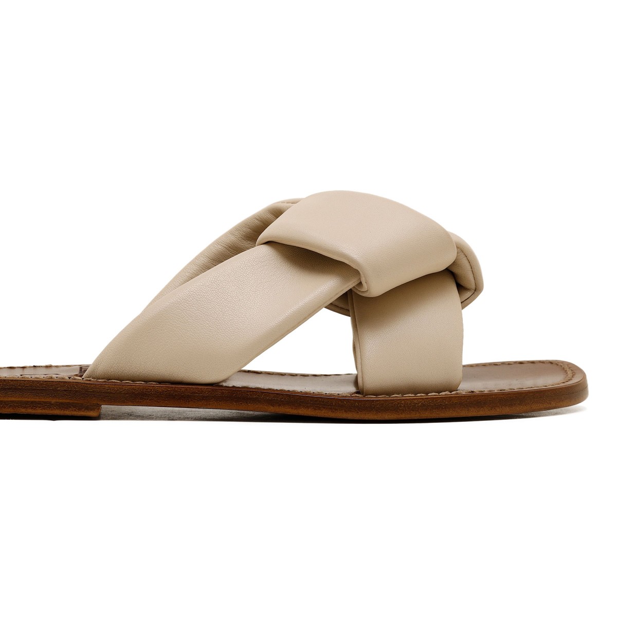 Cream leather slide sandals