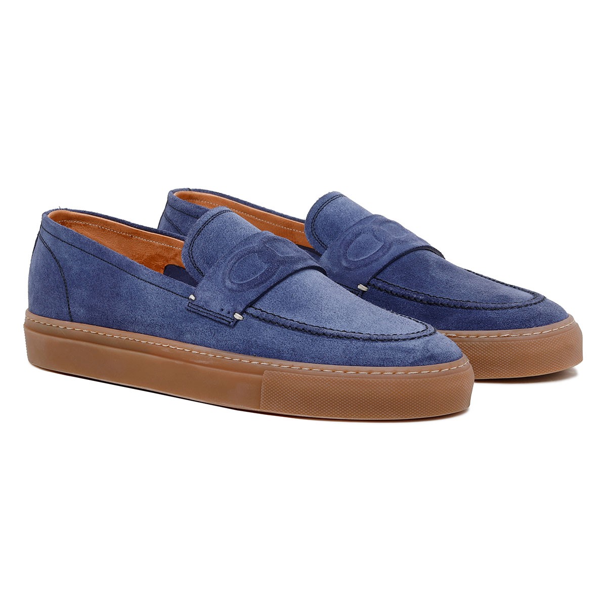 St. Tropez blue suede loafers
