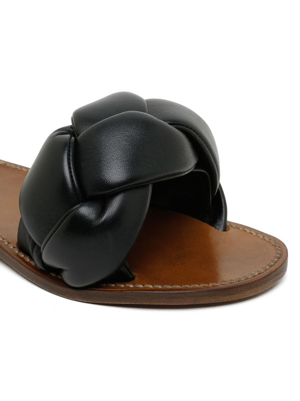 Black woven leather sandals
