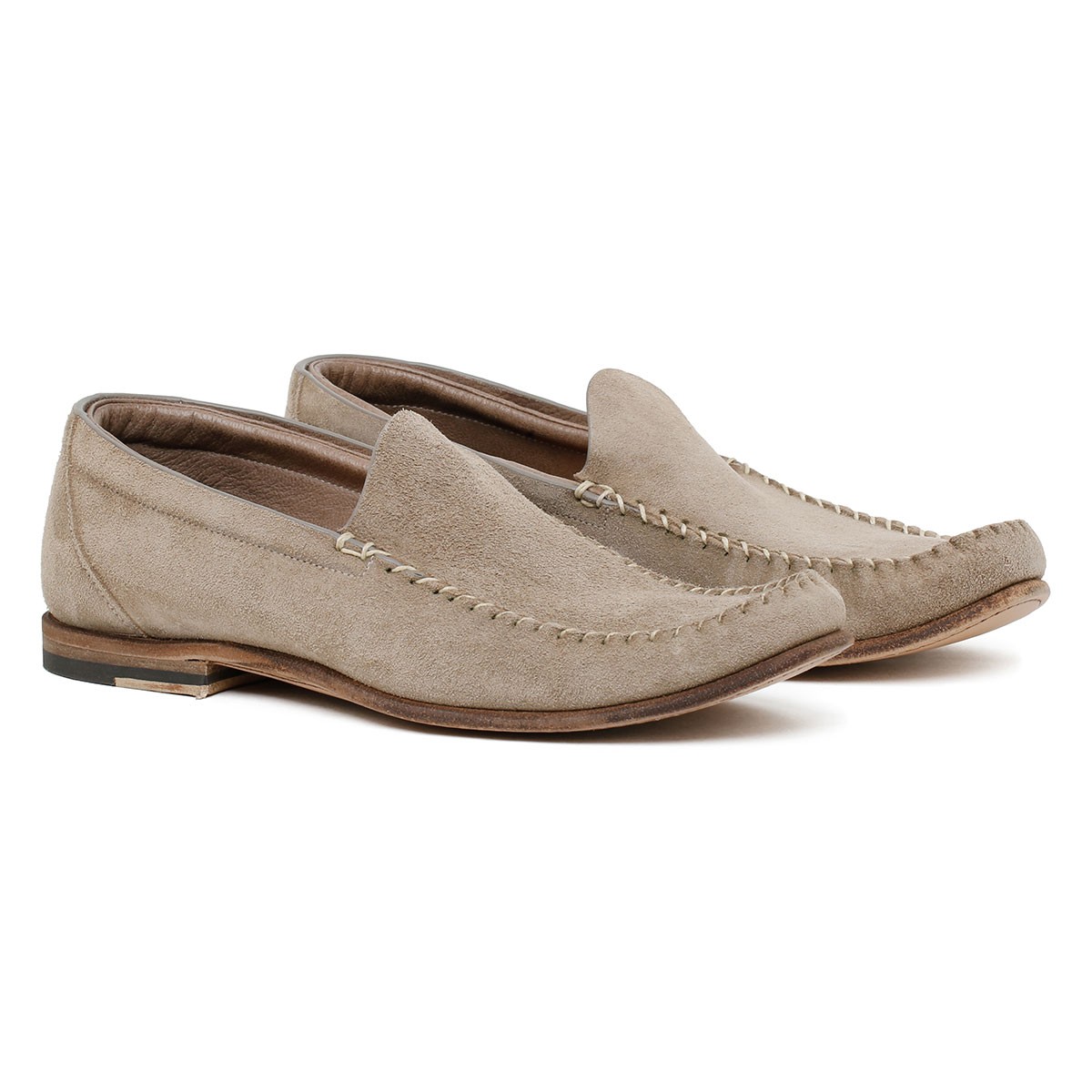 Gray deer leather loafers