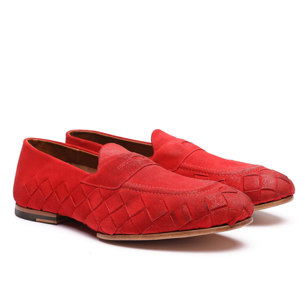 Red suede leather loafers
